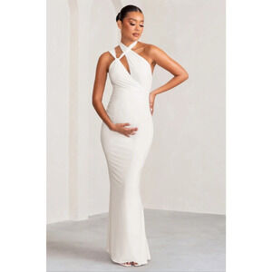 Club L London Long Dress Maternity Size 8 Ivory White Formal Event Wedding Gown
